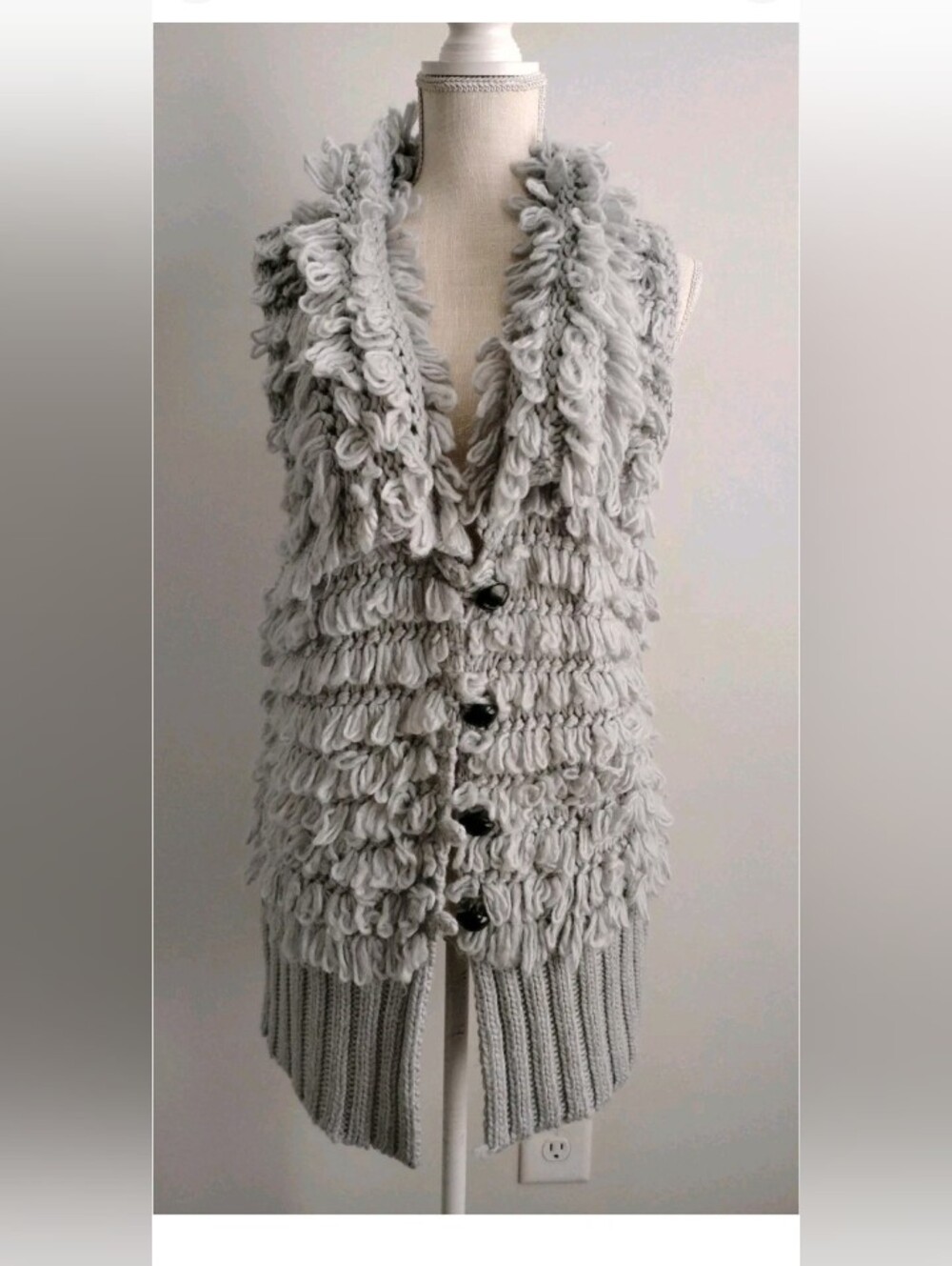 BCBGMaxAzria Shaggy Loop Knit Sweater Vest Boho Runway Women's SZ XL NWT